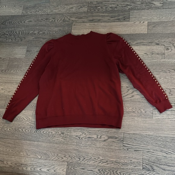 Macy’s Studded Embellished Puff Sleeve long sleeve Sweater burgundy Sz 1X - Picture 6 of 16